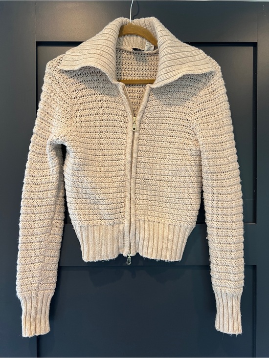 Joie Sweaters - Joie Cream Oatmeal Chunky Knit Zip Cardigan Small